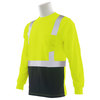 Erb Safety T-Shirt, Birdseye Mesh, Long Slv, Class 2, 9007SB, Hi-Viz Lime/Blk, LG 62415